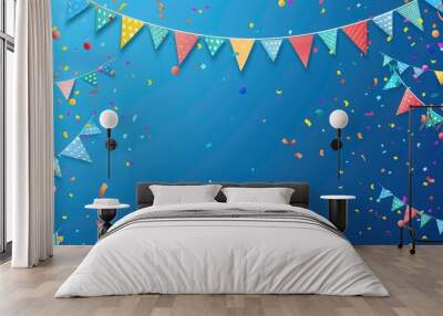 Bunting Background confetti pennant flag happy birthday card garland anniversary banner blue bright carnival celebration circus colors decor decoration decorative design. Wall mural