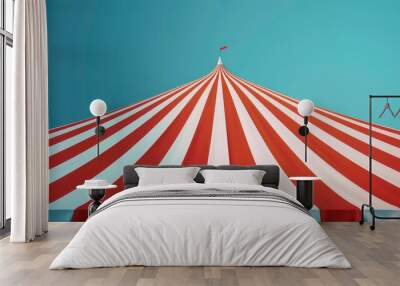 Circus tent background illustration with copy space , colorful design striped white and red retro entertainment carnival backdrop. Wall mural