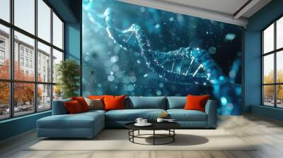 DNA gene background science helix cell genetic medical biotechnology biology bio. Technology gene DNA abstract molecule medicine blue 3D background research digital futuristic human concept health Wall mural