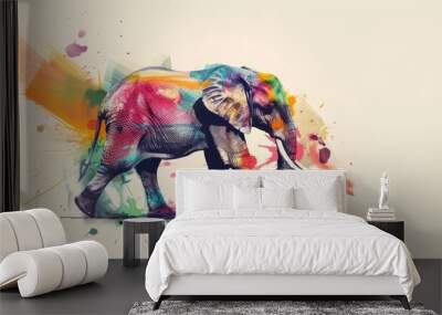 elephant with creative colorful abstract elements on light background. Wall mural