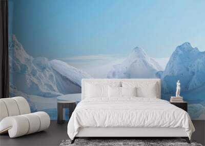 Ice podium background snow winter product platform cold mountain 3D. Podium ice display background cosmetic sky floor blue scene landscape frozen white cool stand pedestal minimal rock glacier nature Wall mural