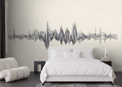 Line wave music sound one noise audio frequency icon signal podcast radio soundwave waveform volume art hand. Acoustic line music logo recording voice wave doodle sketch abstract. Vector illustration. Wall mural