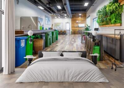 A corporate office with recycling bins and composting stations Wall mural