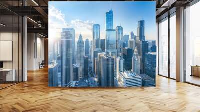 a futuristic cityscape with innovative architectural designs and green buildings Wall mural