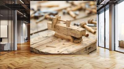 Wooden Clamp on a Carpenter's Workbench Wall mural