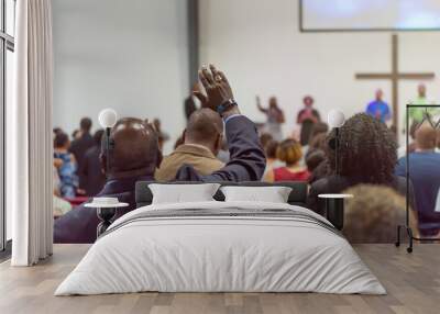 African American Man at Church with His Hand Raised Wall mural