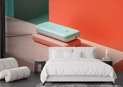 A sleek, brightly colored travel charger on a minimalist surface Wall mural