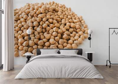 Closeup of the chickpea on white wooden background. Wall mural