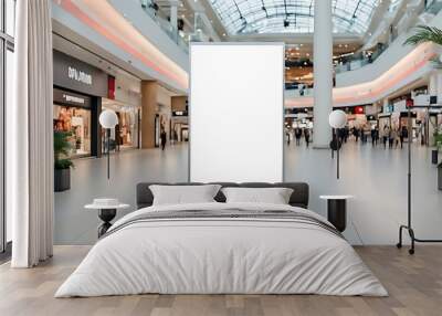  Blank advertising mockup for advertisement at the shopping mall or A mockup poster stands within a shopping Centre mall Wall mural