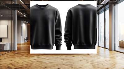  Blank sweatshirt color black template front and back view on white background. crew neck mock-up isolated on a white background design Wall mural