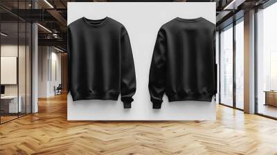  Blank sweatshirt color black template front and back view on white background. crew neck mock-up isolated on a white background design Wall mural