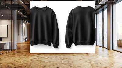  Blank sweatshirt color black template front and back view on white background. crew neck mock-up isolated on a white background design Wall mural