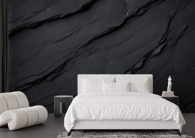  Dark grey black slate texture background. Black stone texture. Black granite slabs background  Wall mural