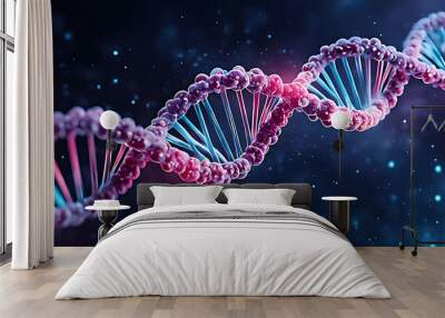  DNA gene background science helix cell genetic medical biotechnology biology bio. Technology gene DNA abstract molecule medicine blue 3D background research digital futuristic human concept health  Wall mural