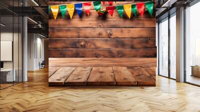  Empty wooden table with Mexican fiesta background in the background  Wall mural