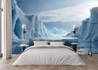  Ice background podium cold winter snow product platform floor frozen mountain iceberg.Podium glacier cool ice background stage landscape display icy stand 3d water nature pedestal arctic concept cave Wall mural