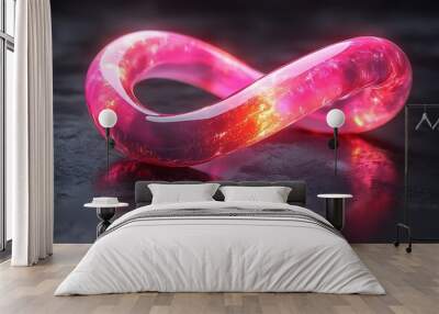  pink infinity symbol made of glowing particles on a black background design  Wall mural