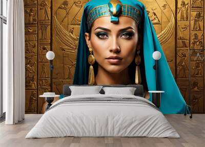  Portrait of an ancient Egyptian goddess. Beautiful young girl with the style of ancient Egypt.  Wall mural