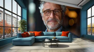  portrait of successful senior businessman consultant looking at camera and smiling inside modern office building  Wall mural