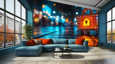  Secure Online Transactions Privacy Assurance, privacy assurance in online transactions with an image depicting a secure padlock icon beside a payment gateway or shopping cart, design  Wall mural