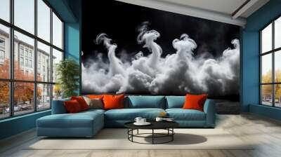  Smoke black ground fog cloud floor mist background steam dust dark white horror overlay. Ground smoke haze night black water atmosphere 3d magic spooky smog texture isolated transparent effect circle Wall mural