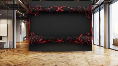 Black scroll with red decoration on a background design, ancient black paper texture, vector illustration design, flat design, 2D game art design, simple design,  Wall mural