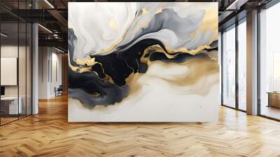 Gold abstract black marble background art paint pattern ink texture watercolor white fluid wall. Abstract liquid gold design luxury wallpaper nature black brush oil modern paper splash painting water	 Wall mural