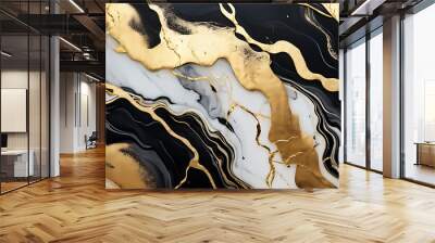 Gold abstract black marble background art paint pattern ink texture watercolor white fluid wall. Abstract liquid gold design luxury wallpaper nature black brush oil modern paper splash painting water	 Wall mural