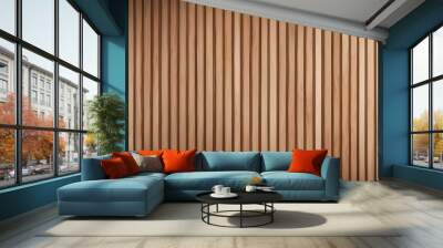 Vertical slats on wooden wall  natural wood paneling texture for interior design Wall mural