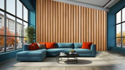 Vertical slats on wooden wall  natural wood paneling texture for interior design Wall mural