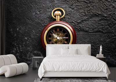 Pocket watch on the black background Wall mural