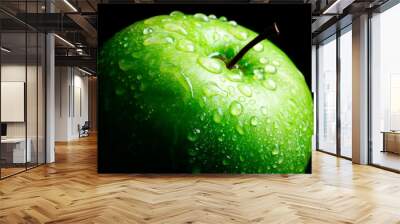 ripe green apple on black background Wall mural