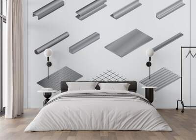 Set of metal roll / Isometric views of various types of metal pr Wall mural