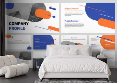 Blue and orange modern business work report slide presentation template Wall mural