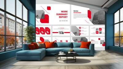 Red modern business work report slide presentation template Wall mural