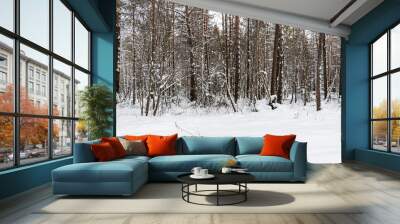 Beautiful landscape of winter snowy forest  Wall mural