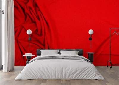 Cotton fabric background. Red textile Wall mural