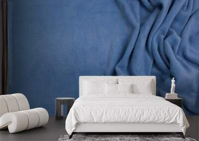 Fleece fabric blue top view. Texture of textile fleece bedspread. Wall mural