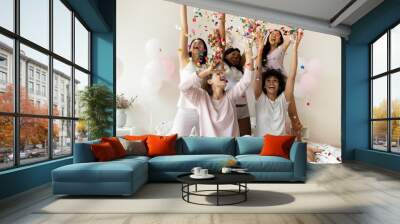 Happy girls have fun dancing at home bridal shower Wall mural