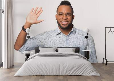 Head shot portrait African American man showing high five gesture Wall mural