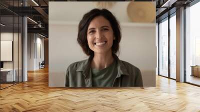 Profile picture of happy millennial caucasian woman posing in own new home apartment. Close up headshot portrait of smiling female renter or tenant satisfied with real estate agency services. Wall mural