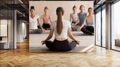 Yoga instructor practice yoga positions together with students  Wall mural