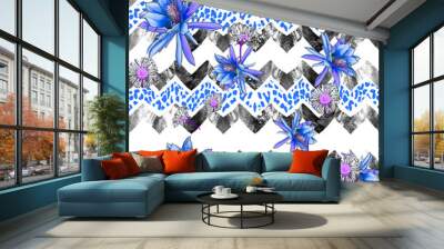 seamless tropical flower with leopard background pattern Wall mural