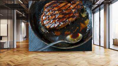 cooking steak with butter basting motion blur Wall mural