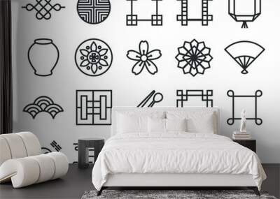 Korea traditional pattern outline icon collection. Linear symbol vector illustration collection. Thin line 640x640 pixels. Wall mural