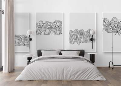 Set of contemporary zebra pattern wall art. Abstract black and white art. Art print, cover, poster. Natural shape graphic vector illustration. Wall mural