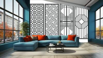 Traditional korean ornament frame pattern. Set of door and window antique decoration art vector illustration. Wall mural