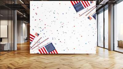 4th of July American Independence Day decorations on white background. Flat lay, top view, copy space Wall mural