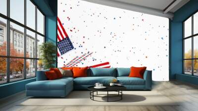 4th of July American Independence Day decorations on white background. Flat lay, top view, copy space Wall mural