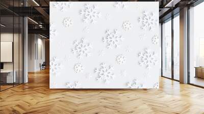 Christmas or winter composition. Christmas pattern made of snowflakes on pastel gray background. Flat lay, top view, square Wall mural